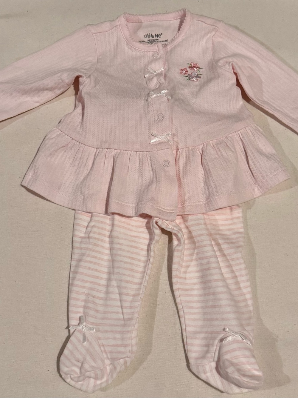 Little Me Pink Peplum Footed Pajama Set